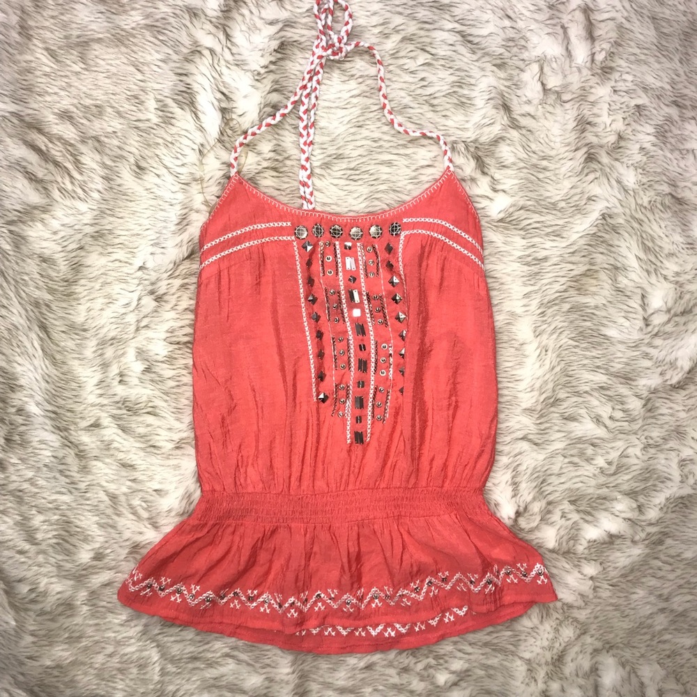 Coral peplum style top